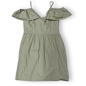 NWT! Madewell Women's Khaki Cotton Cold Shoulder Ruffle Dress Sz 8 - Retail *$98
